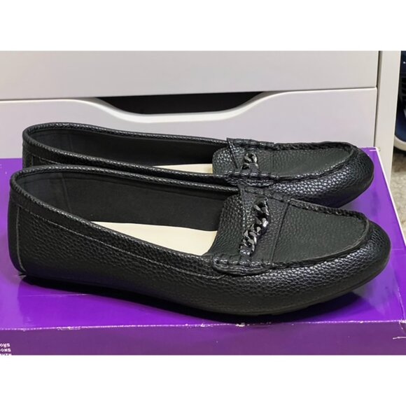 Anne Klein Women Black Leather Chessy Slip On Casual Loafer Size 8 Shoes No Box - Picture 1 of 8